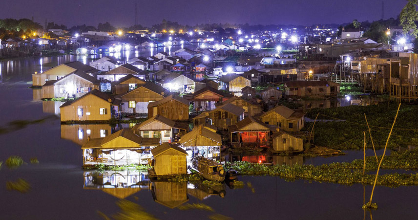 Chau Doc floating village at night