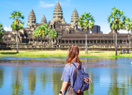 enjoying the sunrise at Angkor Wat
